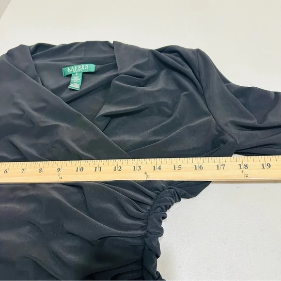Lauren Ralph Lauren Black Matte Jersey Long Sleeve Faux Wrap Dress - Size 6 - Picture 9 of 12